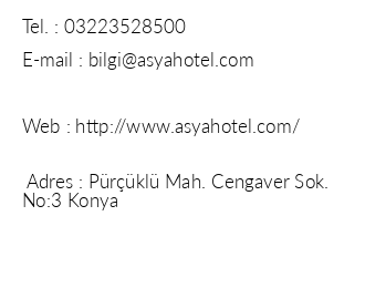 Konya Asya Hotel iletiim bilgileri